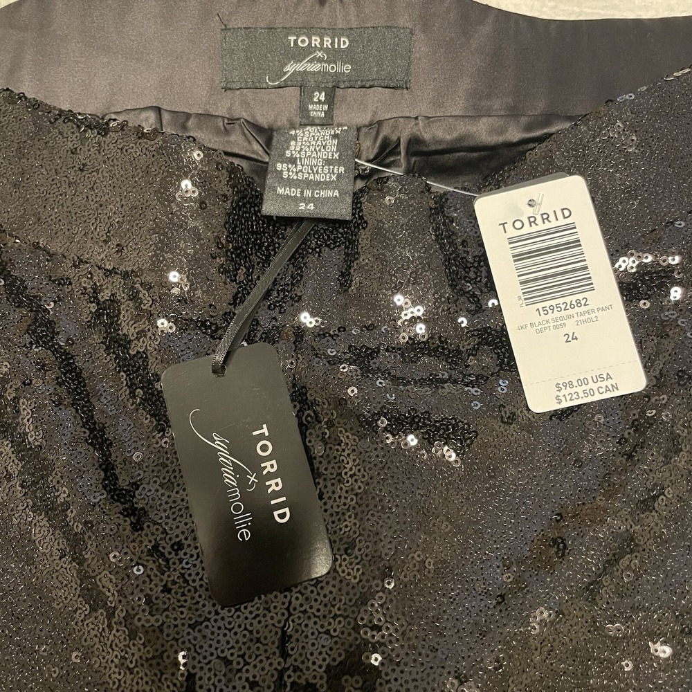 Torrid Sylvia Mollie Sequin Black Pull On Pants Tapered Party Holiday - Size 24 - Picture 4 of 6